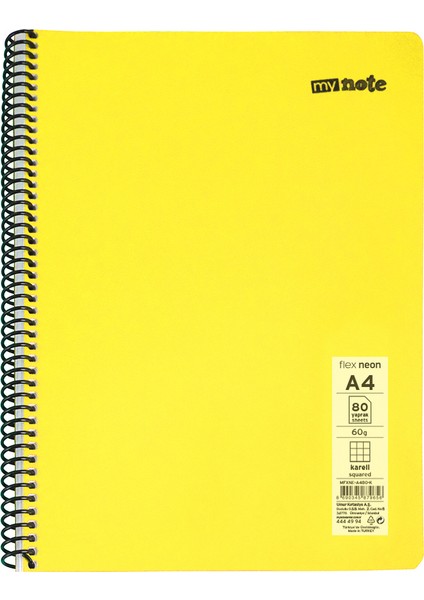 Flex Neon Defter A4 80 Sayfa 4'lü Defter Seti (2 Kareli + 2 Çizgili)