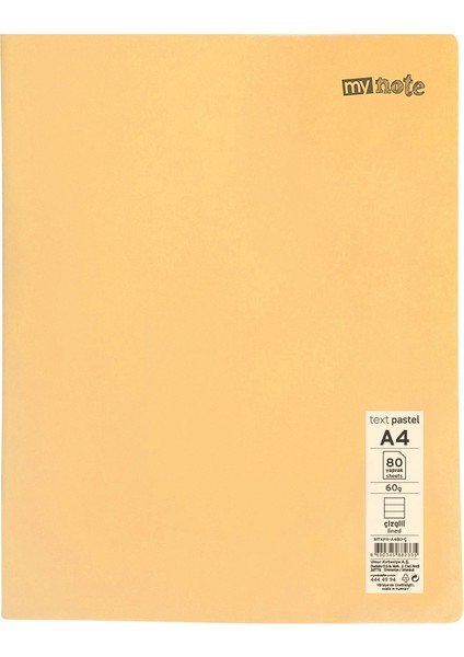 Text Pastel Defter A4 80 Yaprak 4'lü Set (2 Kareli + 2 Çizgili)