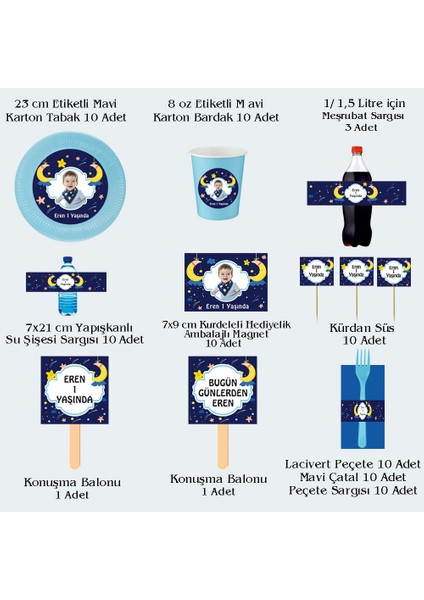 Aydede Temalı Kişiye Özel Doğum Günü Seti 10 Kişilik - 131 Parça Dev Set