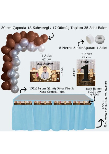 Ayıcık Temalı Kişiye Özel Doğum Günü Seti 10 Kişilik -131 Parça Dev Set