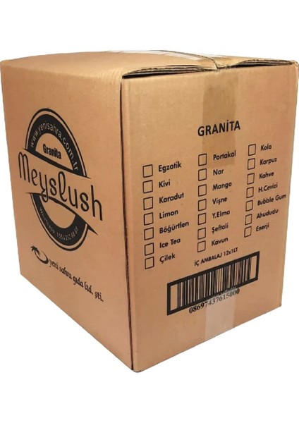Meyslush 1 Lt x 12 Adet Çilek Aromalı Buzlaş Tozu, Karlama Şurubu, Karlı Buzlu (%100 Şeker.)