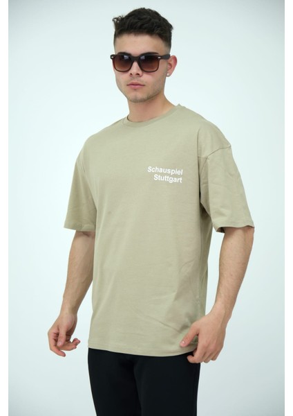 Erkek Oversize Bisiklet Yaka Basic Kısa Kollu Yazı Baskılı T-Shirt