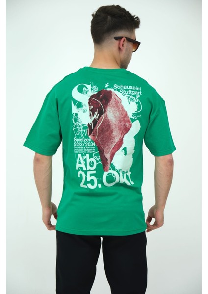 Erkek Oversize Bisiklet Yaka Basic Kısa Kollu Yazı Baskılı T-Shirt