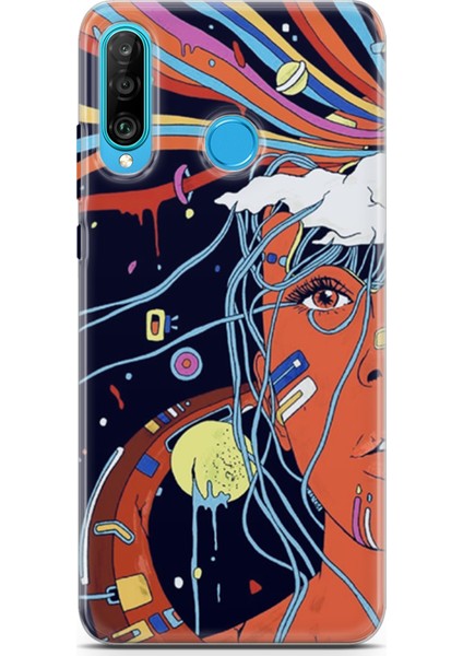 Huawei P30 Lite Kılıf Uv Baskılı Abxbi 3 Desenli Soyut Yüz