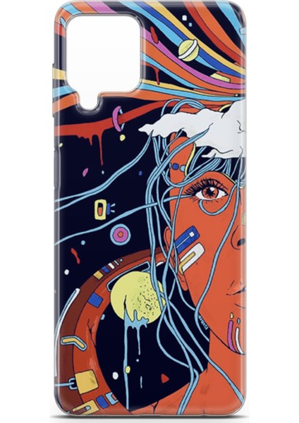 Samsung Galaxy M22 Kılıf Uv Baskılı Abxbi 3 Kapak Soyut Yüz