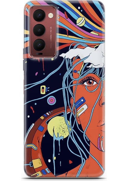 Tecno Camon 18 Kılıf Uv Baskılı Abxbi 3 Arka Kapak Soyut Yüz