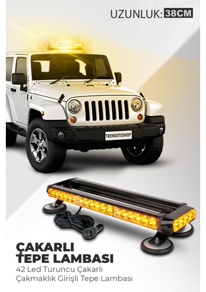 4 Yönlü Turuncu 38 cm Acil Durum Ikaz Lambası 27 Farklı Modlu Vantuzlu Tepe Lambası 4 Way 30 LED