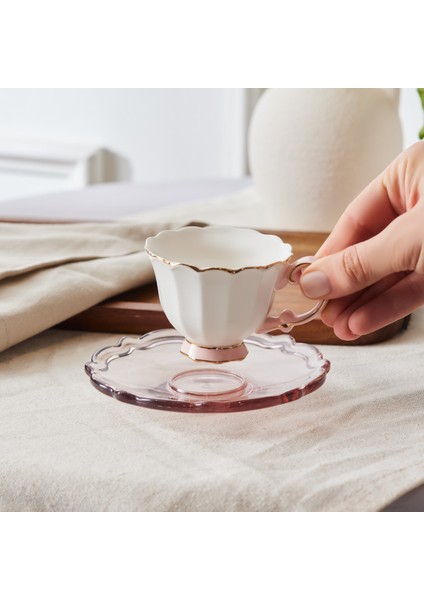 Samo 2 Kişilik Akrilik Tabaklı Pembe Kahve Fincan Takımı 90 ml
