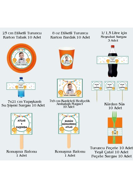 Aslan Temalı Kişiye Özel Doğum Günü Seti 10 Kişilik -131 Parça Dev Set