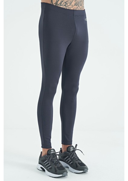Antrasit Logo Baskılı Yüksel Bel Slim Fit Aktif Spor Erkek Tayt - 84989