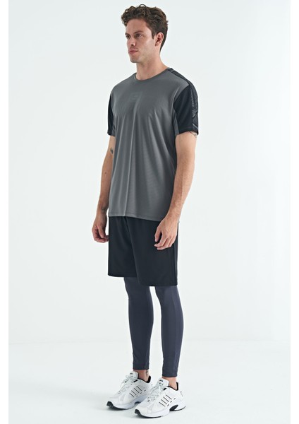 Antrasit Arka Bilek Baskı Detaylı Yüksek Bel Slim Fit Aktif Spor Erkek Tayt - 84988 indirimleri