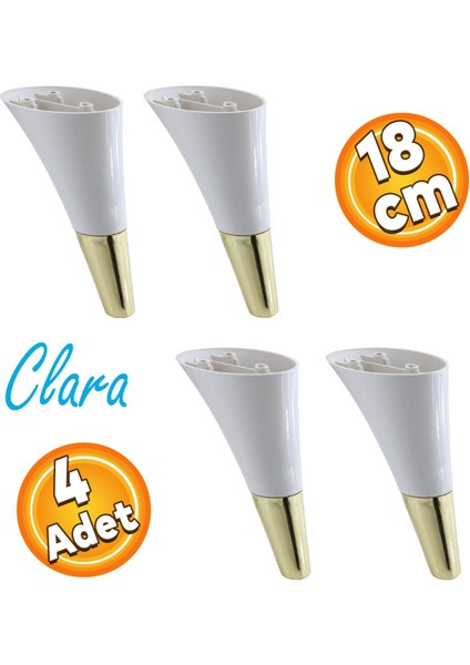 Clara Mobilya Kanepe Sehpa TV Ünitesi Baza Koltuk Ayağı Krem Gold Renk 18 cm (4 Adet)