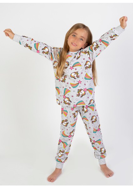 Kız Çocuk Baskılı Ince Basic Pijama Takımı