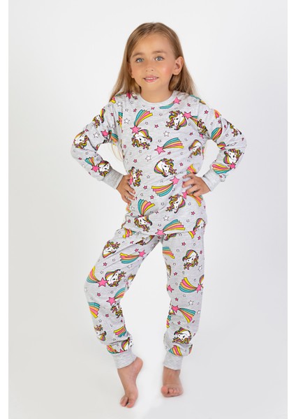 Kız Çocuk Baskılı Ince Basic Pijama Takımı