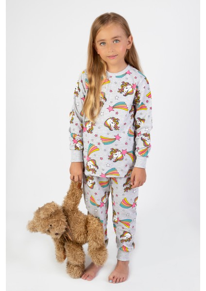 Kız Çocuk Baskılı Ince Basic Pijama Takımı