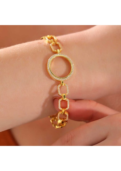 Gümüş Çeyrek Takılabilen Altın Kaplama Kadın Bileklik