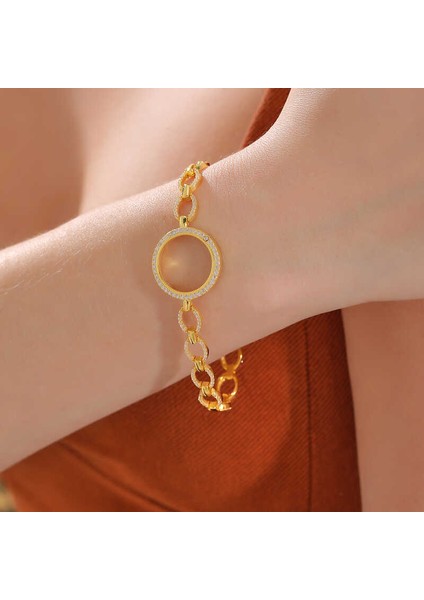 Gümüş Çeyrek Takılabilen Altın Kaplama Kadın Bileklik