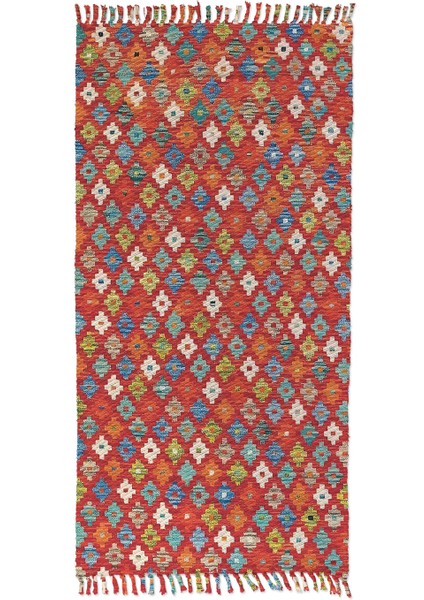 Soho Alaçatı 26 Baklavalı Turuncu Afgan Desen Otantik Motif Kara Tezgah Halı Çift Taraflı Kilim