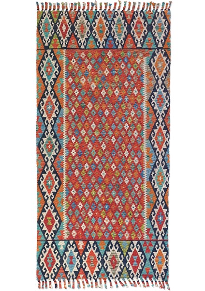 Soho Alaçatı 26 Baklavalı Turuncu Afgan Desen Otantik Motif Kara Tezgah Halı Çift Taraflı Kilim