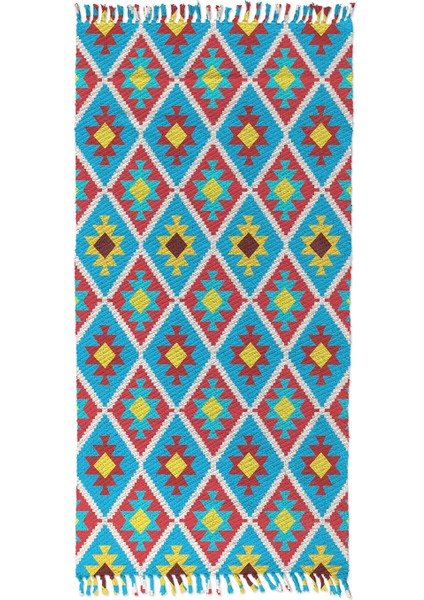 Soho Alaçatı 24 Multi Renk Bordürlü Afgan Desen Otantik Motif Kara Tezgah Halı Çift Taraflı Kilim