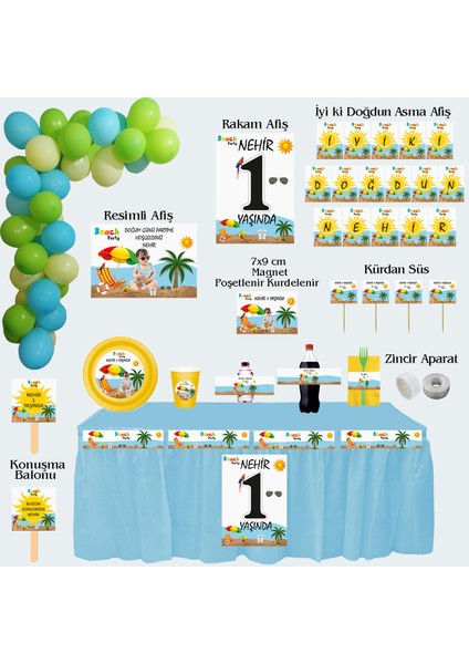 Beach Party Temalı Kişiye Özel Doğum Günü Seti 10 KIŞILIK-131 Parça Dev Set
