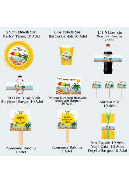 Beach Party Temalı Kişiye Özel Doğum Günü Seti 10 KIŞILIK-131 Parça Dev Set