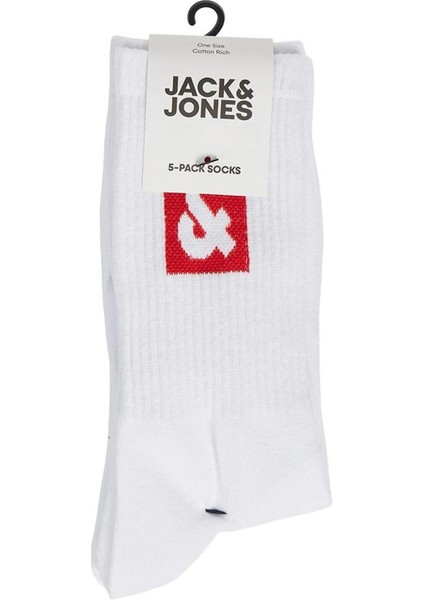 12241119 Jacdan Logo Tennis Socks 5 Pack Beyaz &