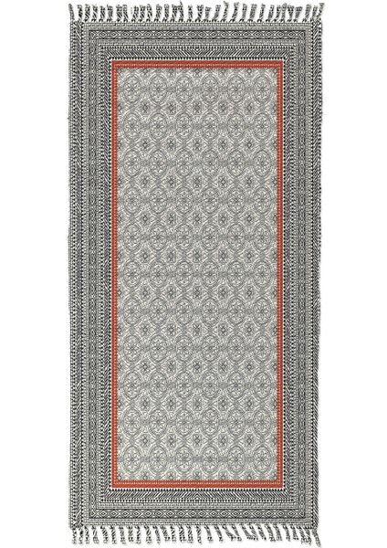 Soho Alaçatı 44 Kiremit Bordürlü Otantik Motif Kara Tezgah Halı Çift Taraflı Kilim