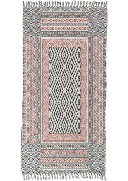 Soho Alaçatı 41 Kiremit Siyah Iskandinav Desen Otantik Motif Kara Tezgah Halı Çift Taraflı Kilim