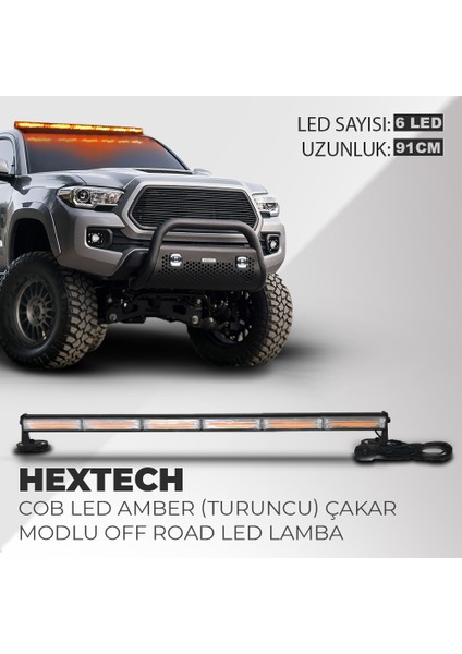 Hextech 60W Turuncu 91CM 17 Farklı Yanış Modlu 6 Cob LED Off Road LED Lamba