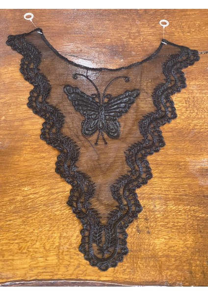 37X28 Ccm Siyah Tül Güpür Kelebekli Yaka Elbise Yaka Bluz Yaka Aplike