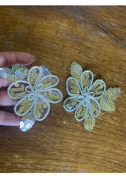 8X11 cm 2 Li Gümüş Pul Payetli Aplike Arma Yama Dikiş Omuz Aksesuarı