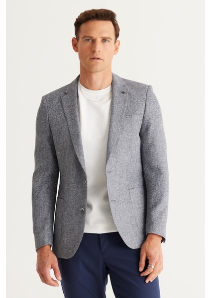 ALTINYILDIZ CLASSICS Erkek Antrasit Slim Fit Dar Kesim Mono Yaka Desenli Blazer Ceket