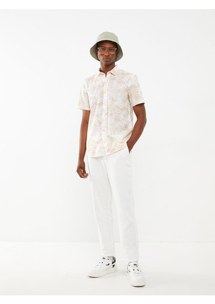Casual Slim Fit Kısa Kollu Desenli Poplin Erkek Gömlek