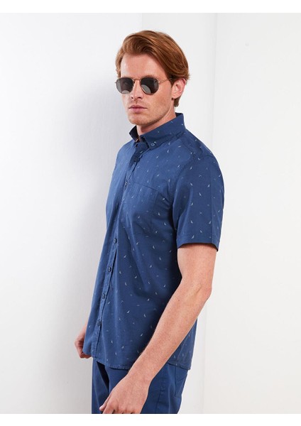 LC WaikikiClassic Regular Fit Kısa Kollu Desenli Poplin Erkek Gömlek