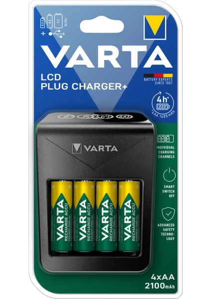 VARTA LCD Plug Şarj Cihazı +4 adet 2100mAh AA Şarj Edilebilir Pil