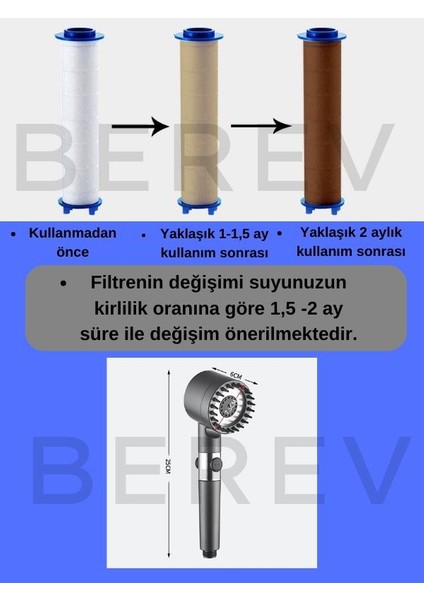 Yeni Nesil Masaj Uçlu Filtreli Stop Tuşlu 3 Fonksiyonlu Su Tasarruflu Basınçlı Duş Başlığı