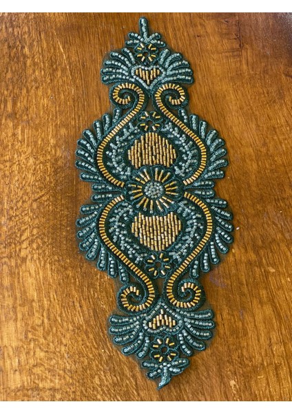 13X33 cm Osmanlı Desenli Etnik Boncuk Işleme Nakış Işleme Apolet Aplike