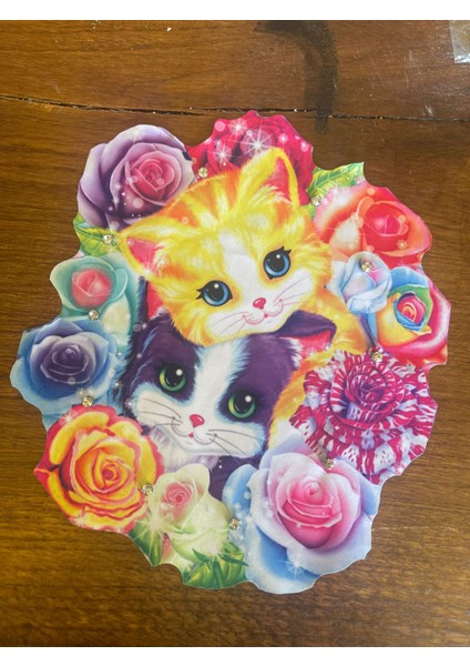 Taş Işlemeli Kedi Renkli Aplike Şirin Kedi 3 Boyutlu Resim Aplike