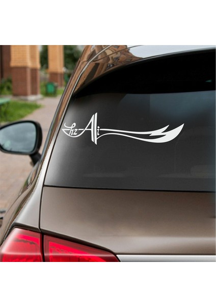 Zülfikar Hz Ali Araba Sticker Beyaz 19X5 cm