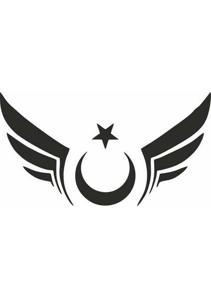 Kanatlı Türk Bayrağı Araba Sticker Siyah 20X13 cm
