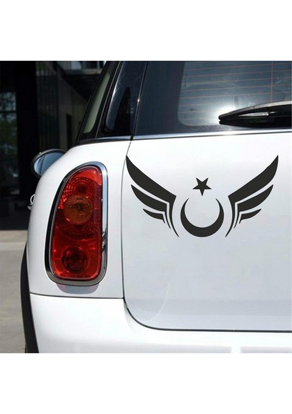 Kanatlı Türk Bayrağı Araba Sticker Siyah 20X13 cm fiyatları
