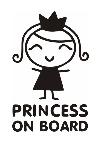 Princess On Board Araba Sticker Siyah 10X17 cm