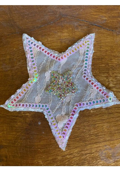 22X22 cm Taşlı Payetli Güpür Yıldız Aplike Arma Yama Dikiş