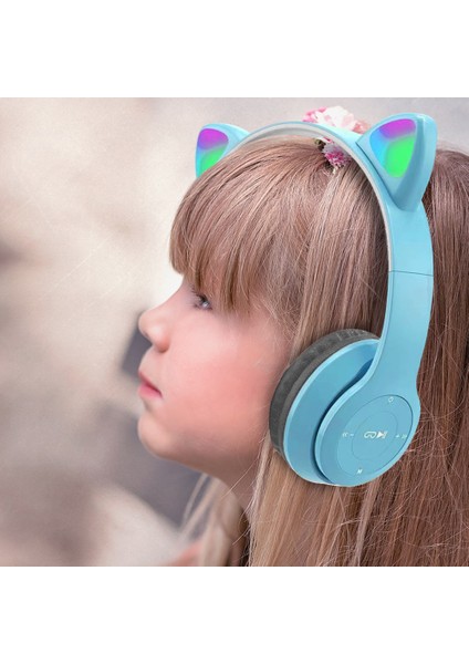 P47M Cat Ear Kedi Kulaklı Kulak Üstü Kablosuz Bluetooth Kulaklık