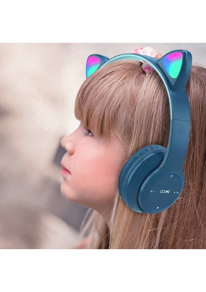 P47M Cat Ear Kedi Kulaklı Kulak Üstü Kablosuz Bluetooth Kulaklık