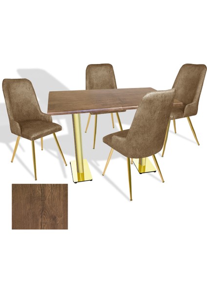 Karanfil Gold Werzalit - Çırağan Gold Masa Takımı (80 x 120) - (Rustic Dark - Kahve)