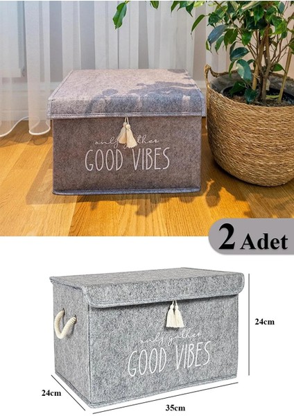 2 Adet Keçe Kapaklı Çok Amaçlı Mini Kutu Saklama Kutusu 35X24X24 cm