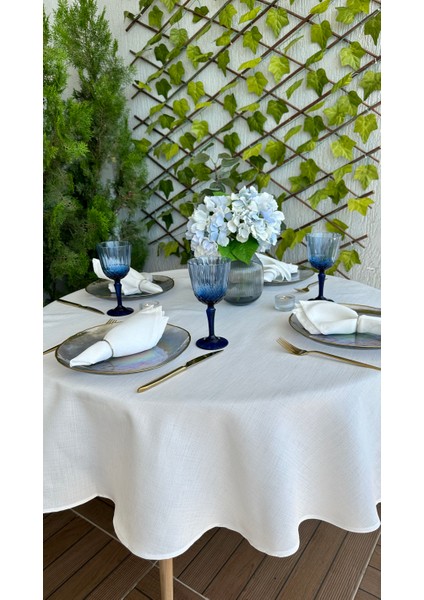 Keten Dokulu Dertsiz Beyaz Yuvarlak Masa Örtüsü indirimleri