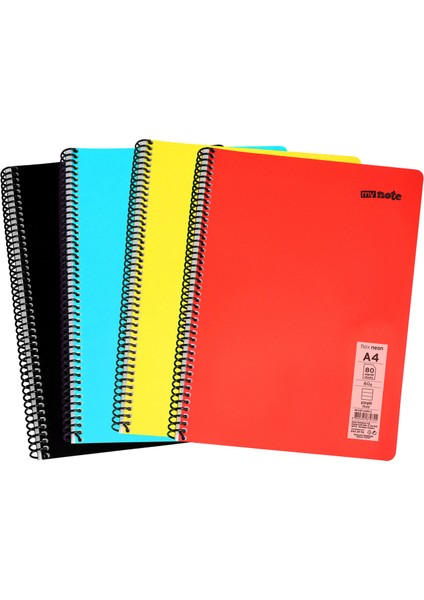 Flex Neon Defter A4 80 Sayfa 4'lü Defter Seti (2 Kareli + 2 Çizgili)